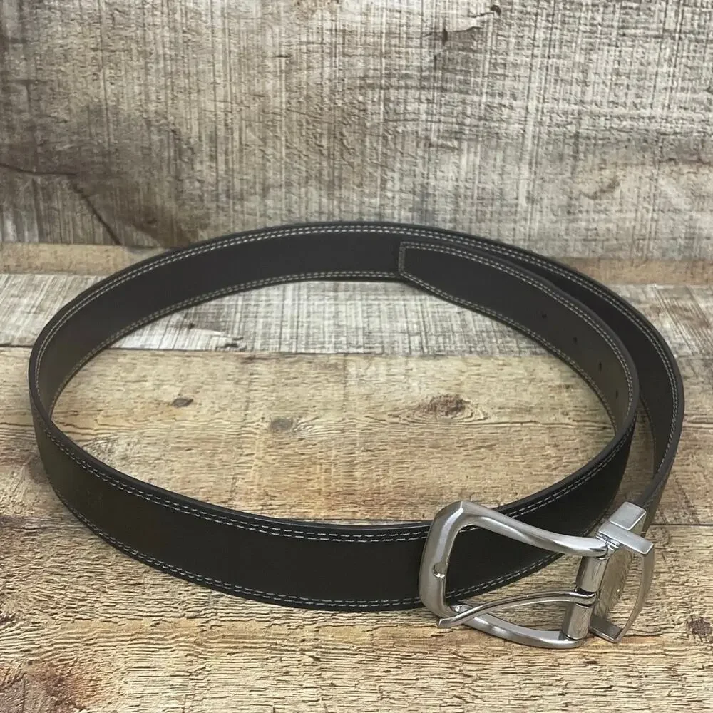 Nike Brown Black Reversible Leather Belt Silver Buckle Size 38